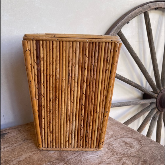 TIKI BAR BAMBOO WASTE CAN & TISSUE BOX COVER SET Vtg 50s-60’s Mid-Century RARE!! - Picture 6 of 13